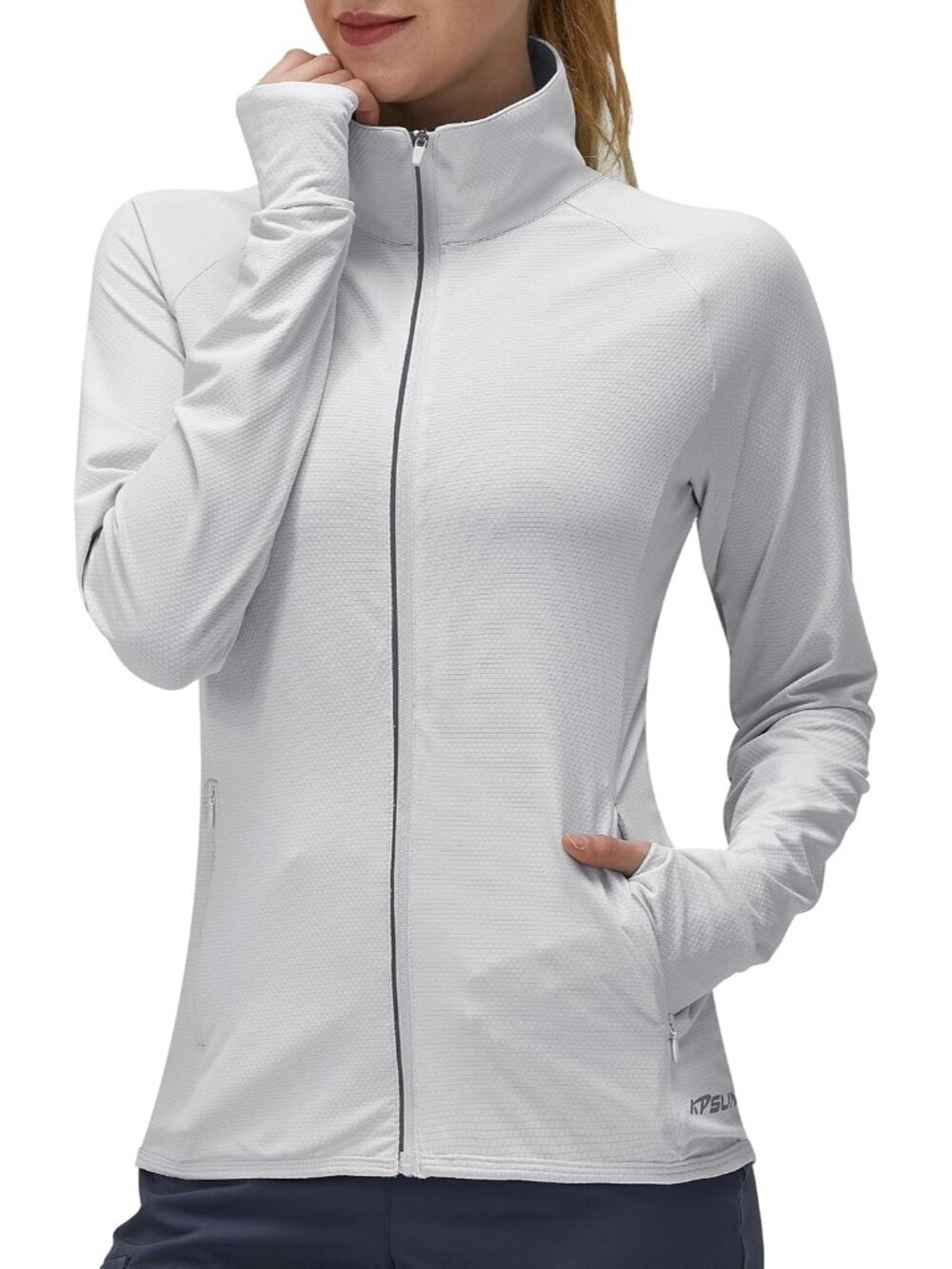 Women's Grey Long Sleeve Full ZIP High Neck Plain Hem Lightweight Sport Jacket